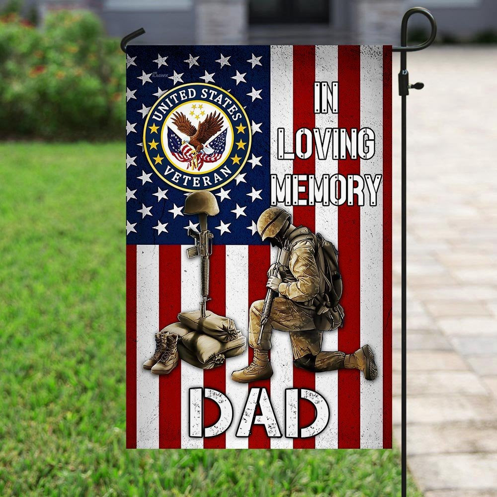 US Veteran Flag, In Loving Memory Veteran Dad Flag, Veteran Garden Flags