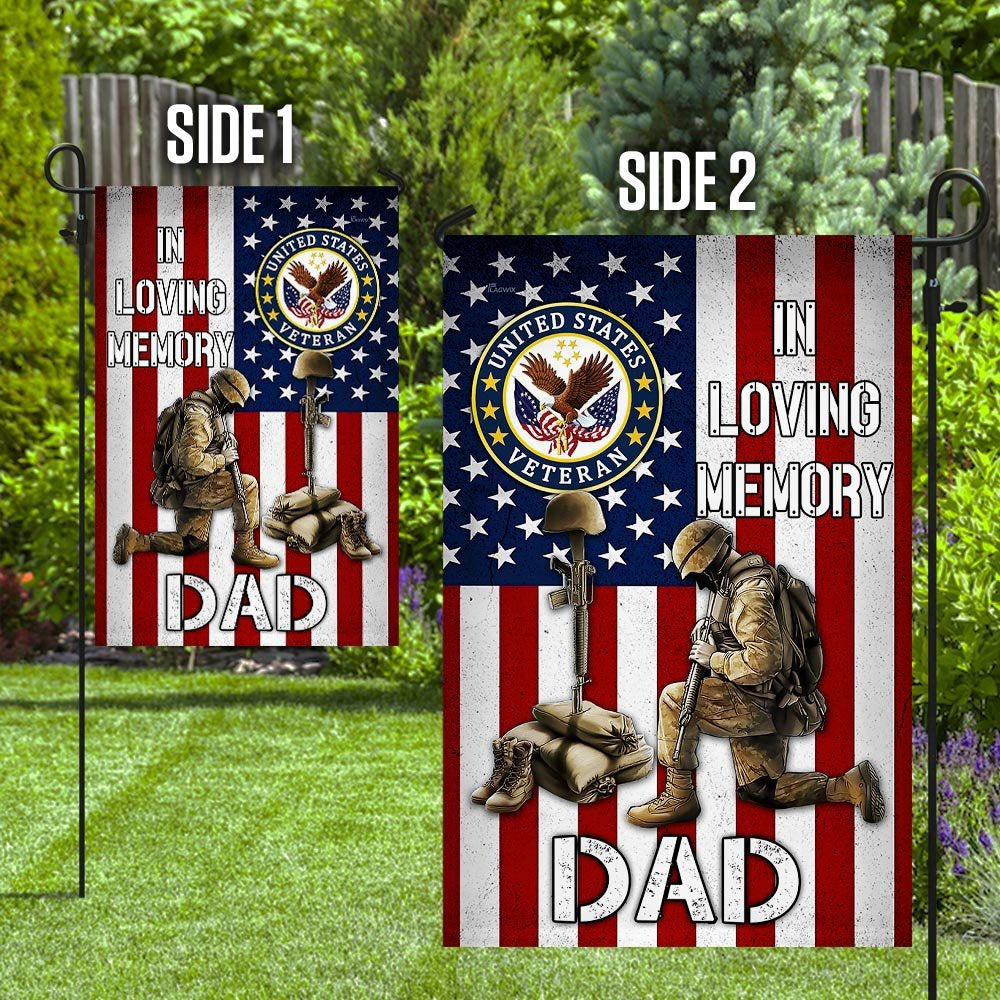 US Veteran Flag, In Loving Memory Veteran Dad Flag, Veteran Garden Flags