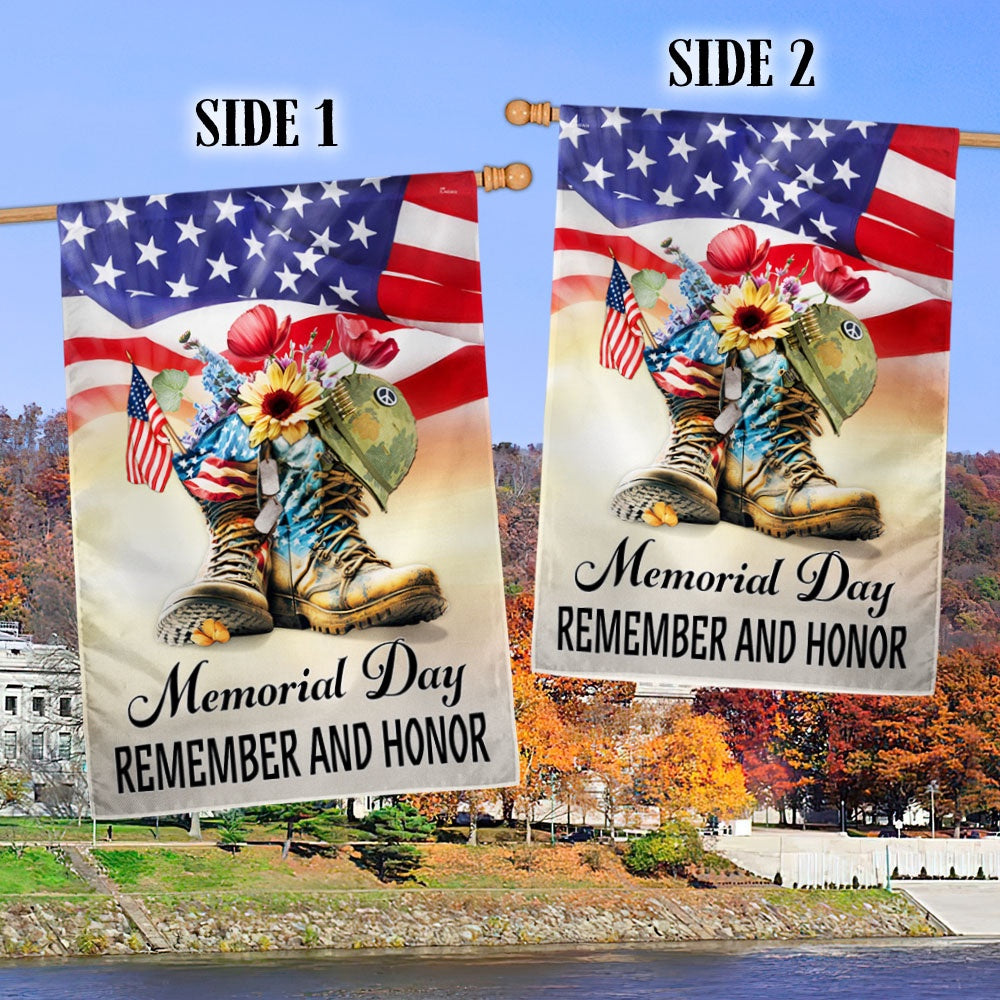 US Veteran Flag, Memorial Day Flag Remember And Honor Thank You Veterans Boots Flag, Veteran Garden Flags