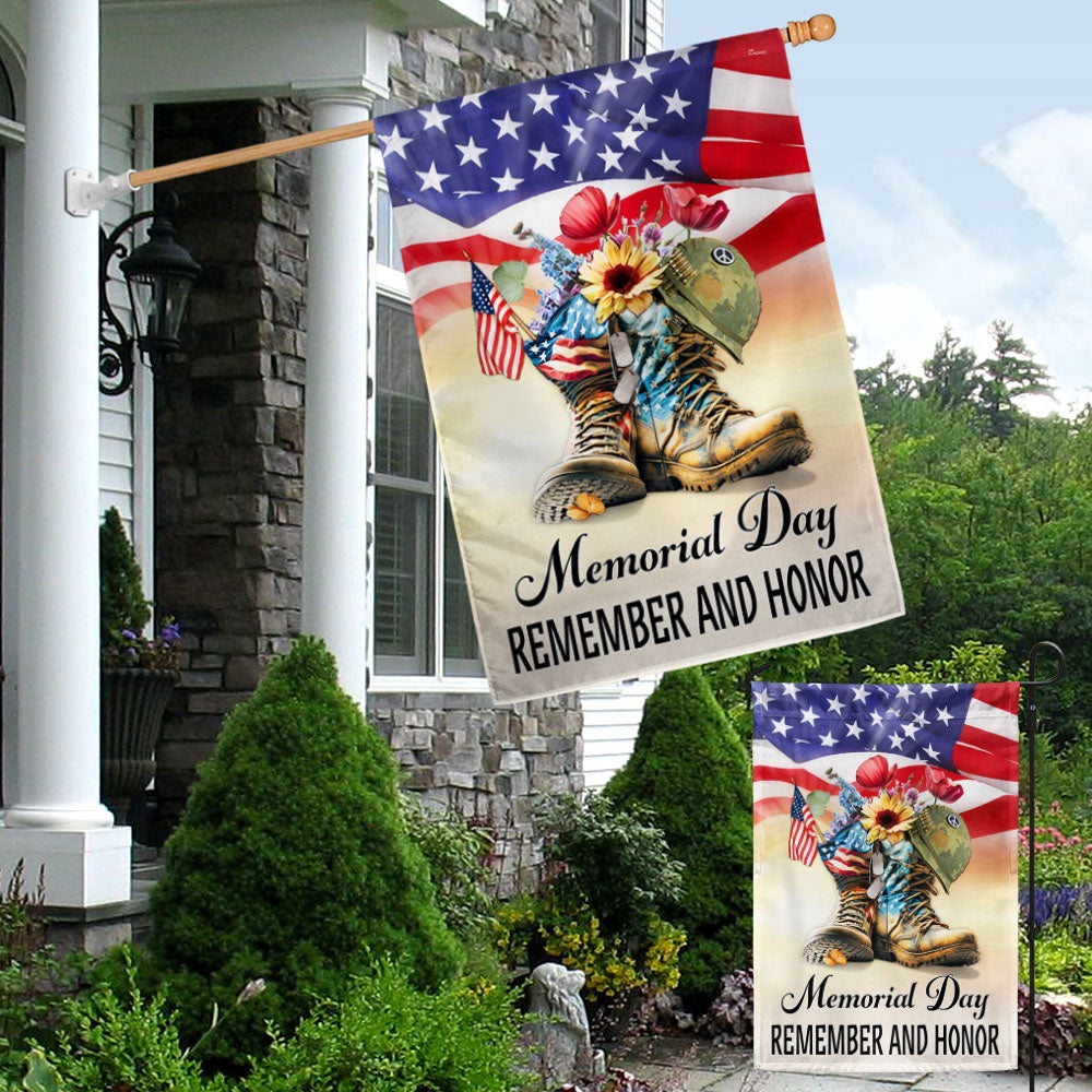 US Veteran Flag, Memorial Day Flag Remember And Honor Thank You Veterans Boots Flag, Veteran Garden Flags