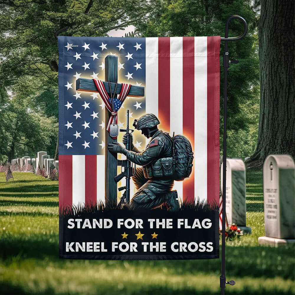 US Veteran Flag, Memorial Day Stand For The Flag, Veteran Christian Cross Memorial American Flag, Veteran Garden Flags