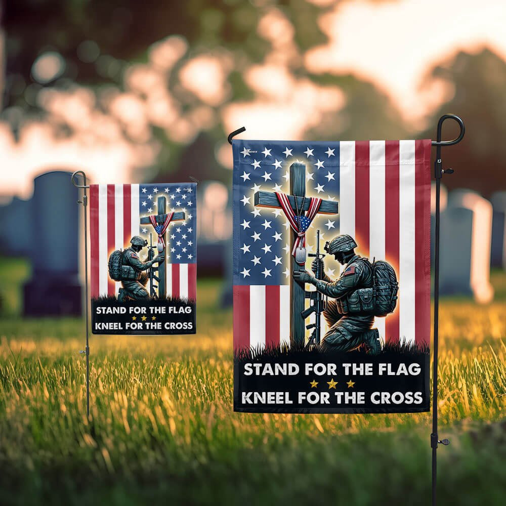 US Veteran Flag, Memorial Day Stand For The Flag, Veteran Christian Cross Memorial American Flag, Veteran Garden Flags