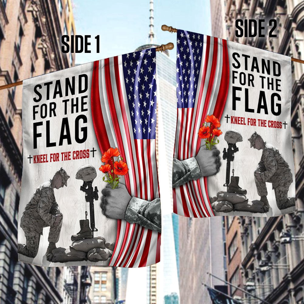 US Veteran Flag, Memorial Day Thank You Veteran Kneel For The Cross Flag, Veteran Garden Flags