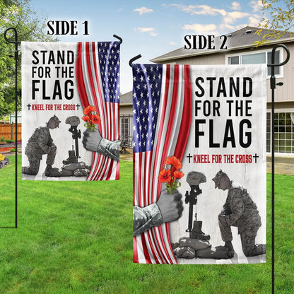 US Veteran Flag, Memorial Day Thank You Veteran Kneel For The Cross Flag, Veteran Garden Flags