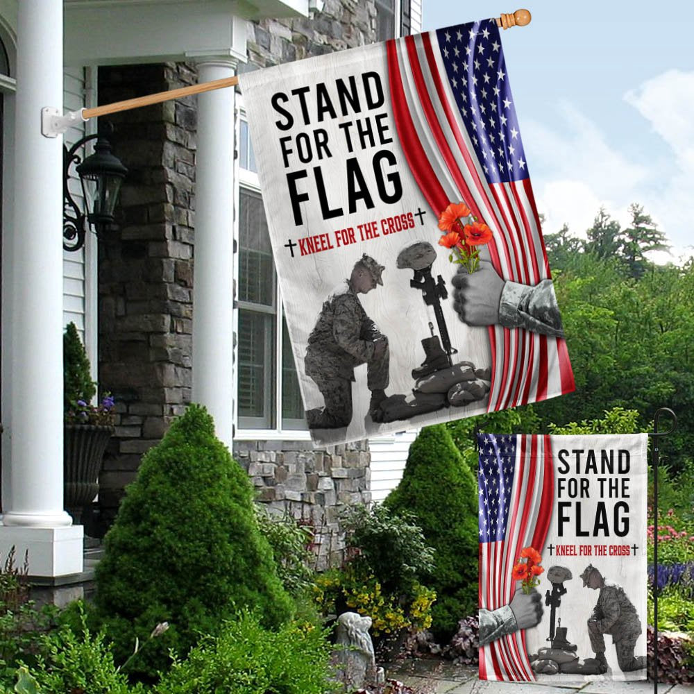 US Veteran Flag, Memorial Day Thank You Veteran Kneel For The Cross Flag, Veteran Garden Flags