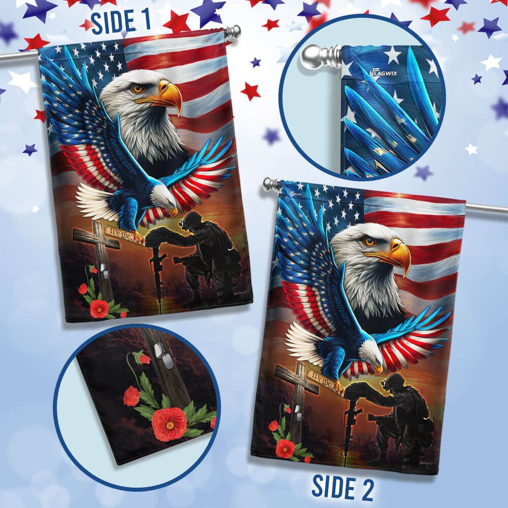 US Veteran Flag, Memorial Day Us Veteran Kneeling Soldier Christian Cross We The People Flag, Veteran Garden Flags