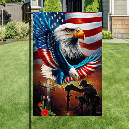 US Veteran Flag, Memorial Day Us Veteran Kneeling Soldier Christian Cross We The People Flag, Veteran Garden Flags
