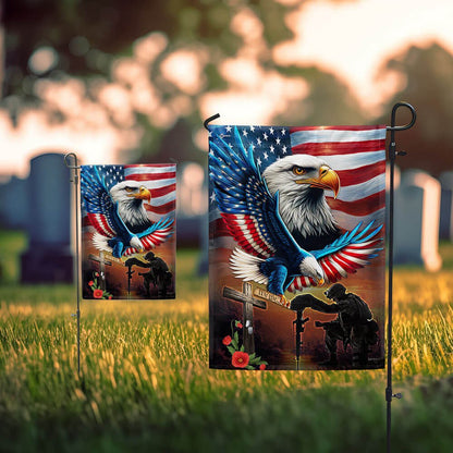 US Veteran Flag, Memorial Day Us Veteran Kneeling Soldier Christian Cross We The People Flag, Veteran Garden Flags