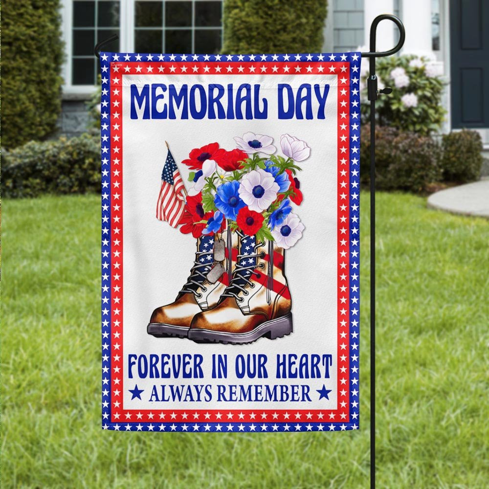 US Veteran Flag, Memorial Day Veteran Boots Forever In Our Heart Always Remember Flag, Veteran Garden Flags