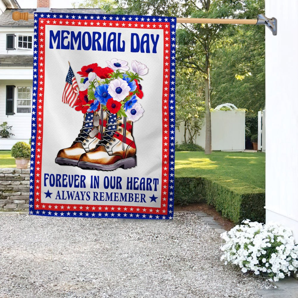 US Veteran Flag, Memorial Day Veteran Boots Forever In Our Heart Always Remember Flag, Veteran Garden Flags