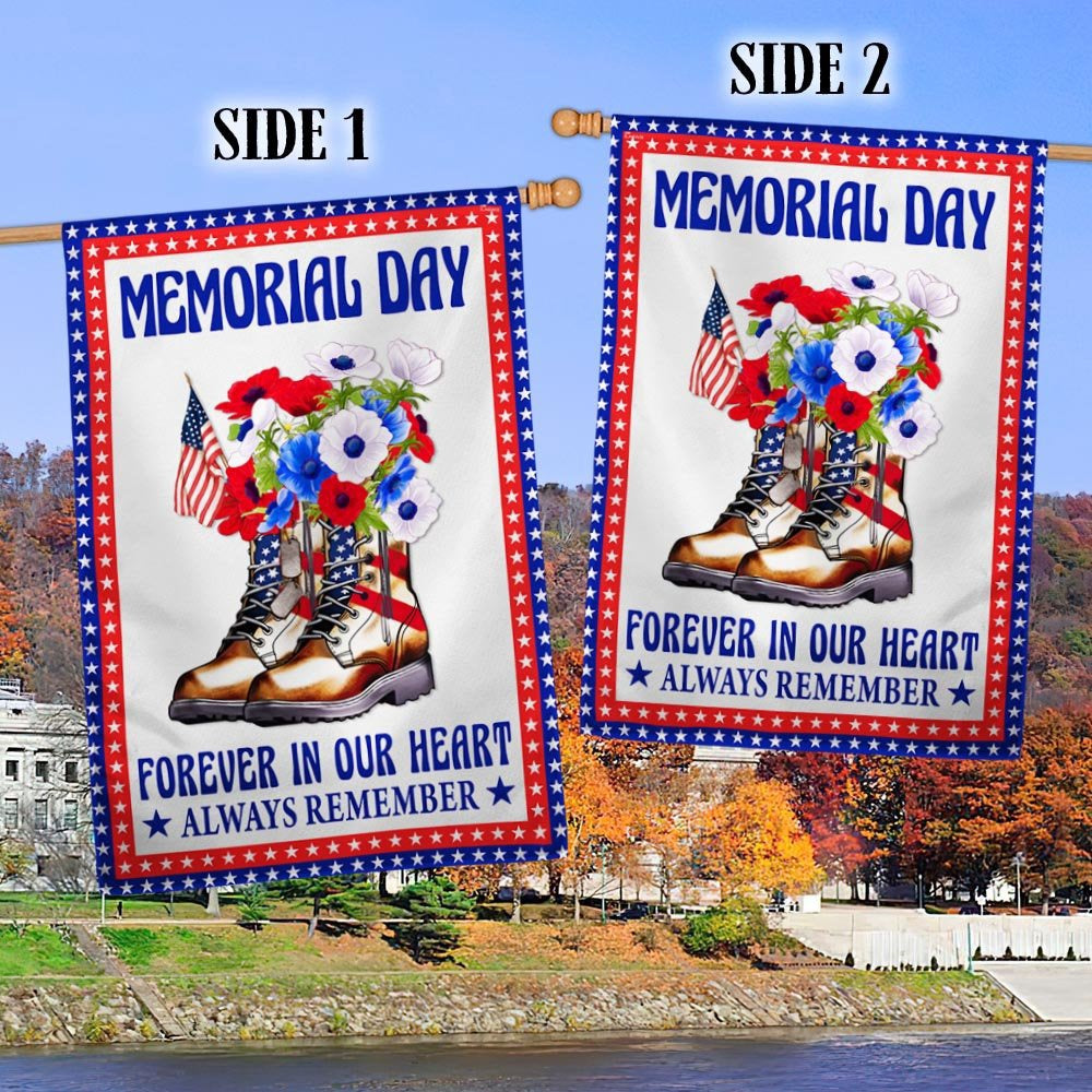 US Veteran Flag, Memorial Day Veteran Boots Forever In Our Heart Always Remember Flag, Veteran Garden Flags