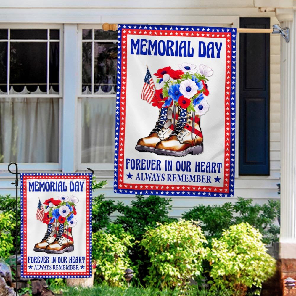 US Veteran Flag, Memorial Day Veteran Boots Forever In Our Heart Always Remember Flag, Veteran Garden Flags