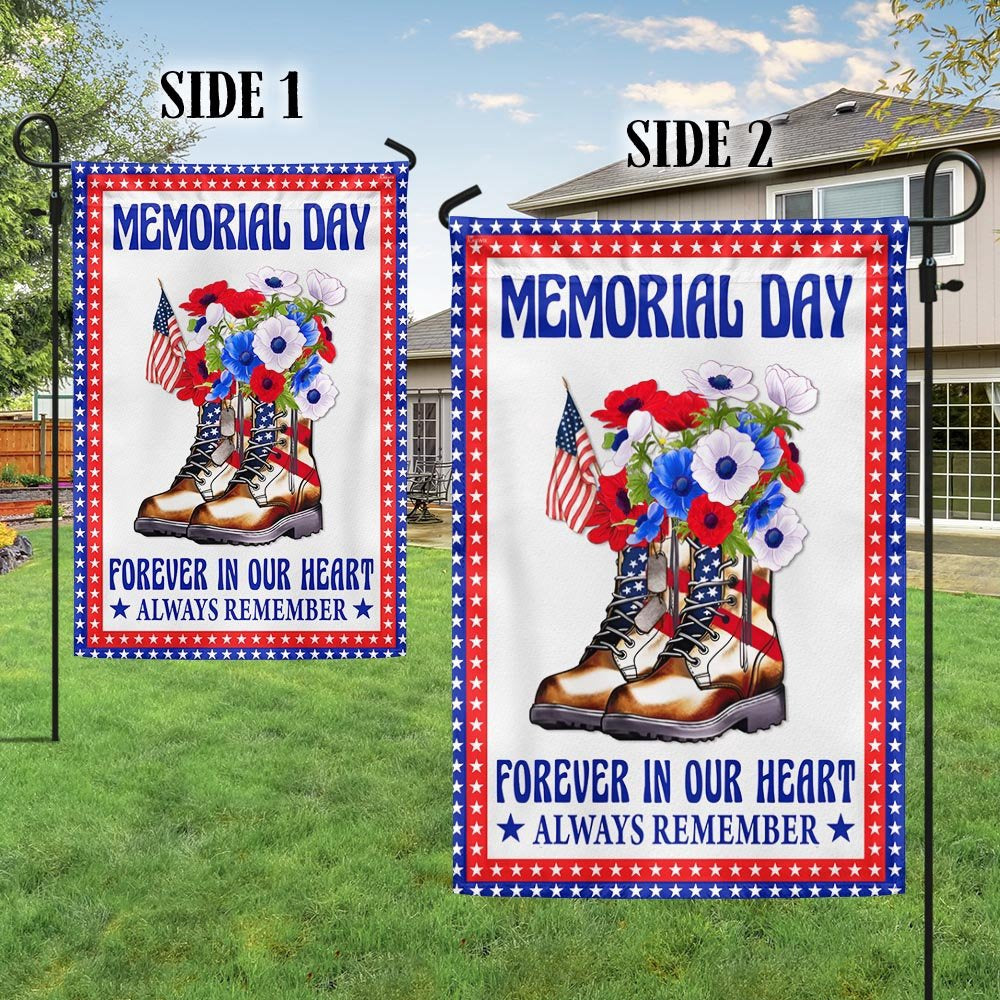 US Veteran Flag, Memorial Day Veteran Boots Forever In Our Heart Always Remember Flag, Veteran Garden Flags