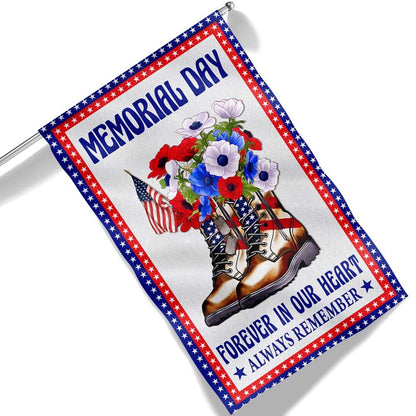 US Veteran Flag, Memorial Day Veteran Boots Forever In Our Heart Always Remember Flag, Veteran Garden Flags