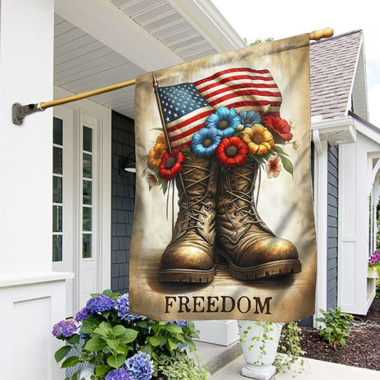 US Veteran Flag, Memorial Day Veteran Freedom Boots 4Th Of July Flag, Veteran Garden Flags