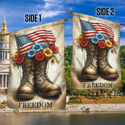US Veteran Flag, Memorial Day Veteran Freedom Boots 4Th Of July Flag, Veteran Garden Flags