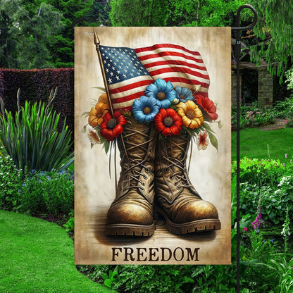 US Veteran Flag, Memorial Day Veteran Freedom Boots 4Th Of July Flag, Veteran Garden Flags