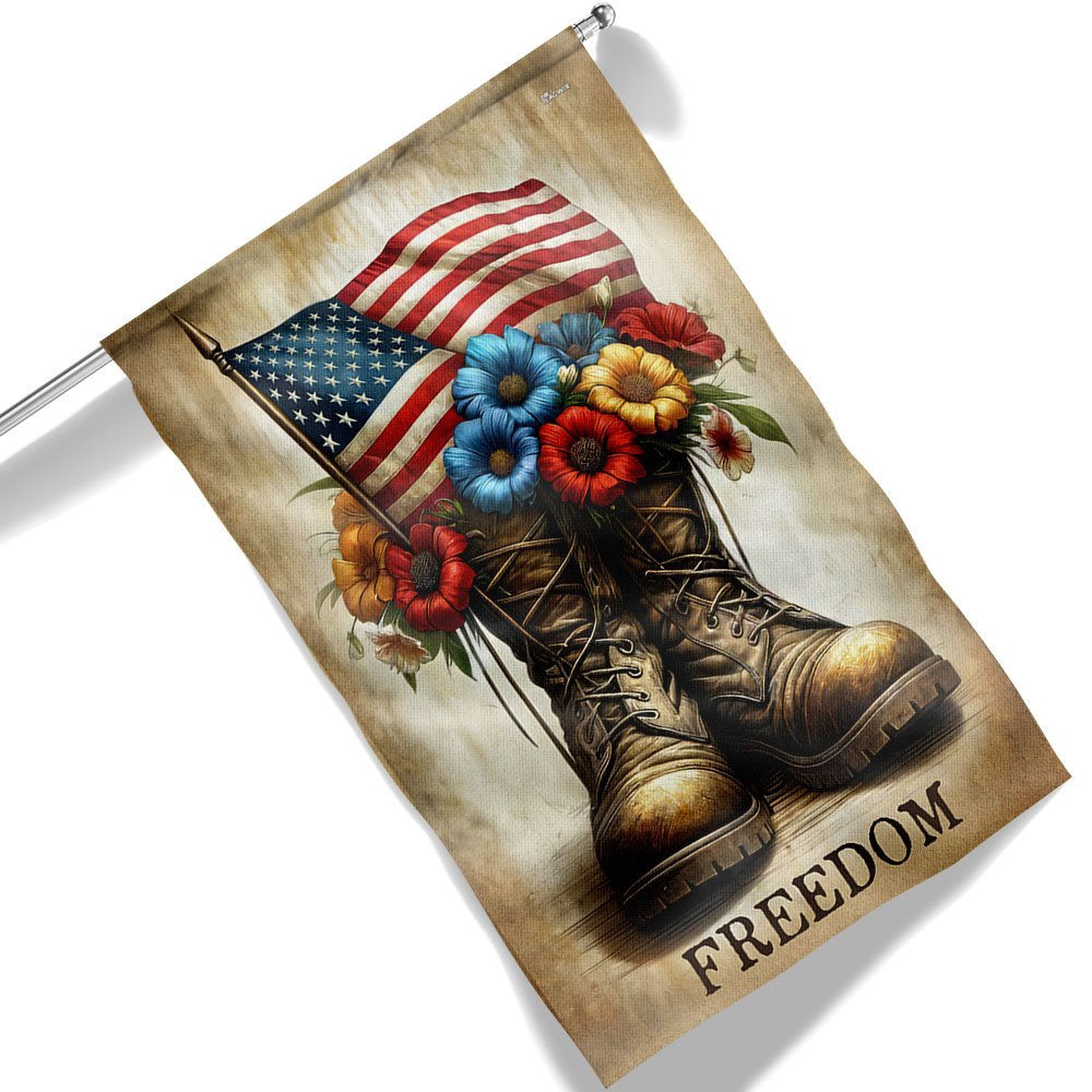 US Veteran Flag, Memorial Day Veteran Freedom Boots 4Th Of July Flag, Veteran Garden Flags