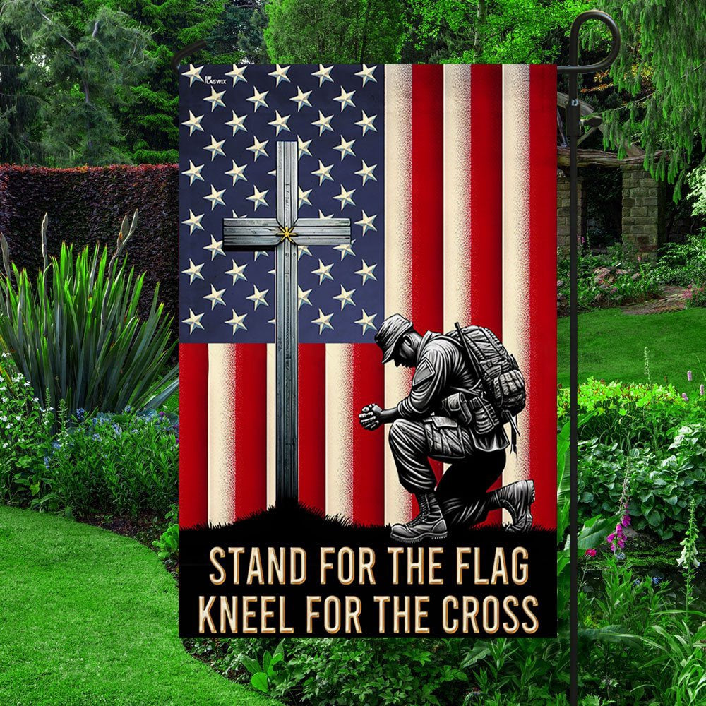 US Veteran Flag, Memorial Day Veteran Kneeling Christ Cross American Flag, Veteran Garden Flags