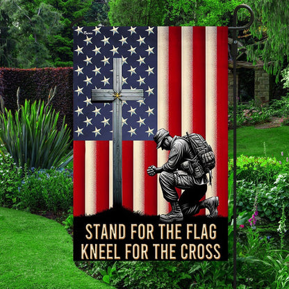 US Veteran Flag, Memorial Day Veteran Kneeling Christ Cross American Flag, Veteran Garden Flags