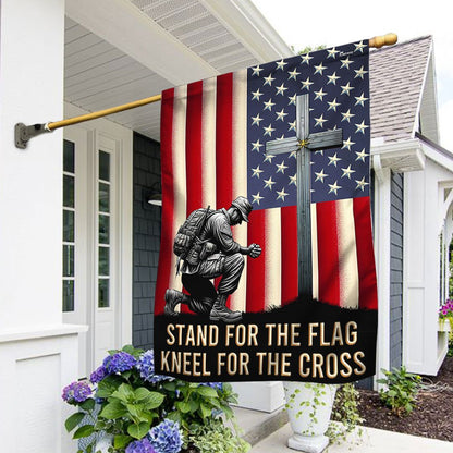 US Veteran Flag, Memorial Day Veteran Kneeling Christ Cross American Flag, Veteran Garden Flags
