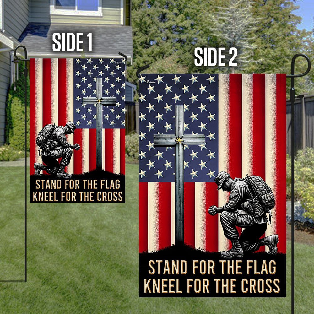 US Veteran Flag, Memorial Day Veteran Kneeling Christ Cross American Flag, Veteran Garden Flags