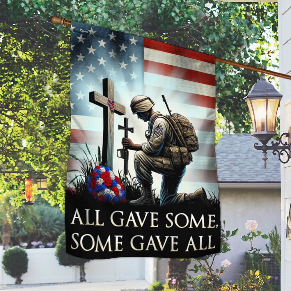 US Veteran Flag, Memorial Day Veteran Kneeling The Cross American Soldier All Gave Some Some Gave All Flag, Veteran Garden Flags