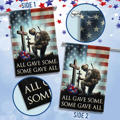 US Veteran Flag, Memorial Day Veteran Kneeling The Cross American Soldier All Gave Some Some Gave All Flag, Veteran Garden Flags