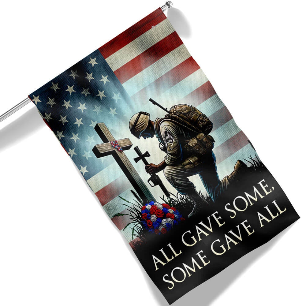 US Veteran Flag, Memorial Day Veteran Kneeling The Cross American Soldier All Gave Some Some Gave All Flag, Veteran Garden Flags