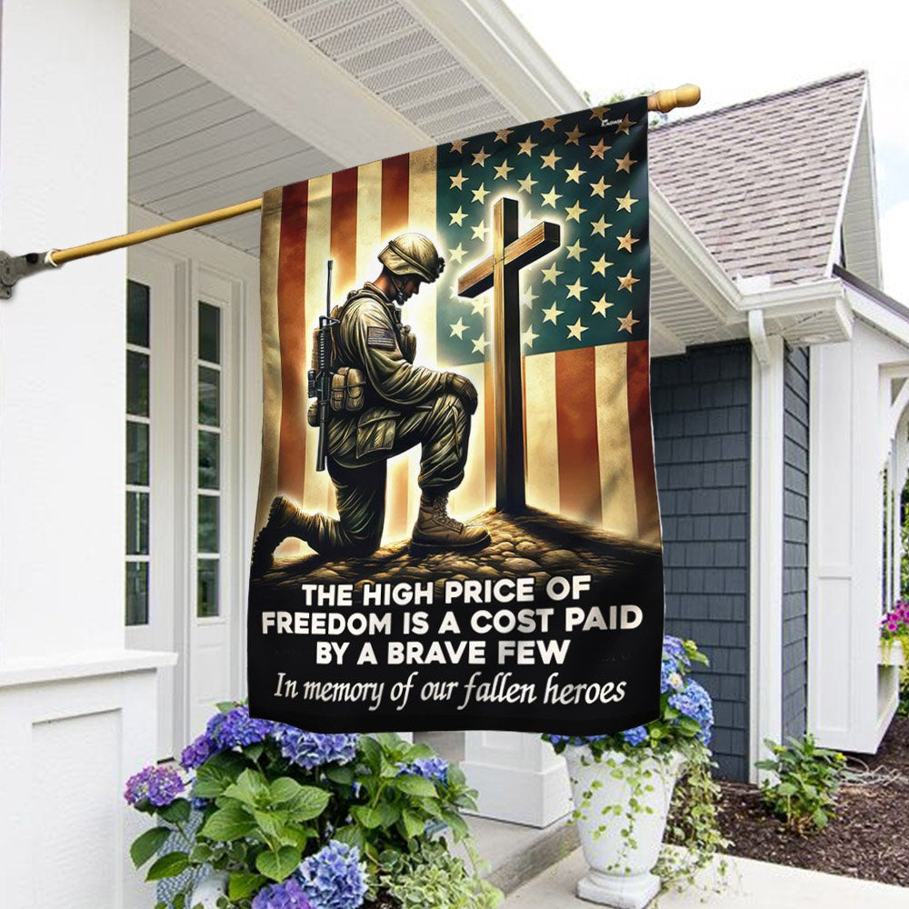 US Veteran Flag, Memorial Day Veteran Kneeling The Cross Flag The High Price Of Freedom In Memory Of Our Fallen Heroes Flag, Veteran Garden Flags