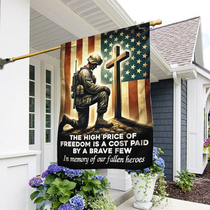 US Veteran Flag, Memorial Day Veteran Kneeling The Cross Flag The High Price Of Freedom In Memory Of Our Fallen Heroes Flag, Veteran Garden Flags