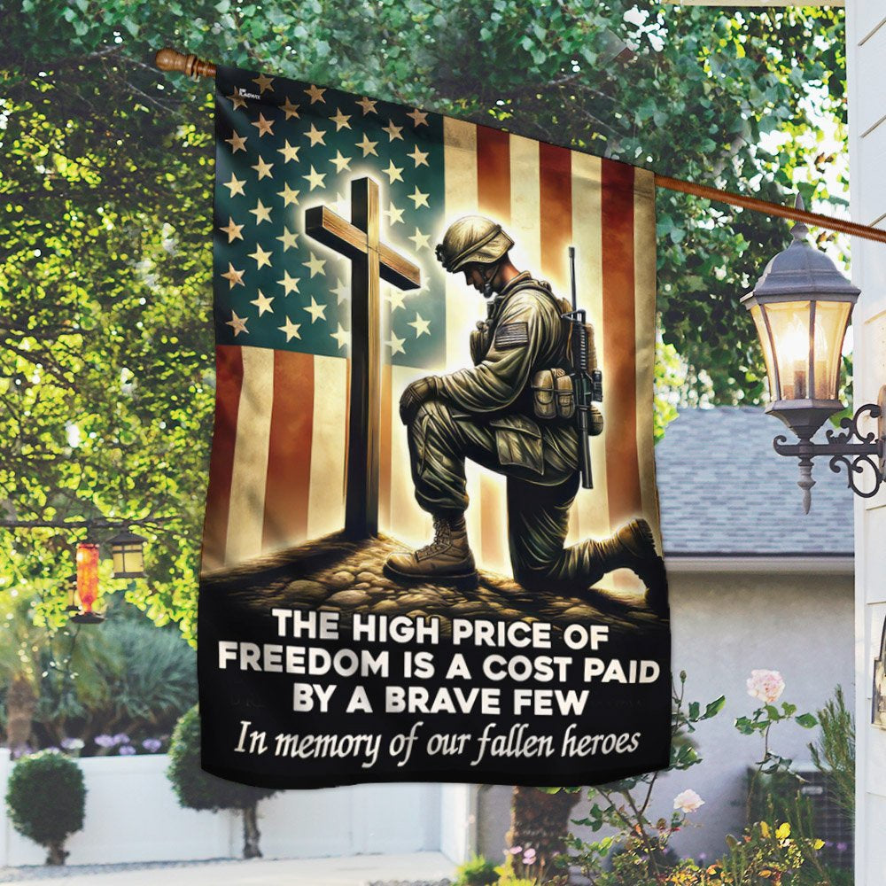 US Veteran Flag, Memorial Day Veteran Kneeling The Cross Flag The High Price Of Freedom In Memory Of Our Fallen Heroes Flag, Veteran Garden Flags