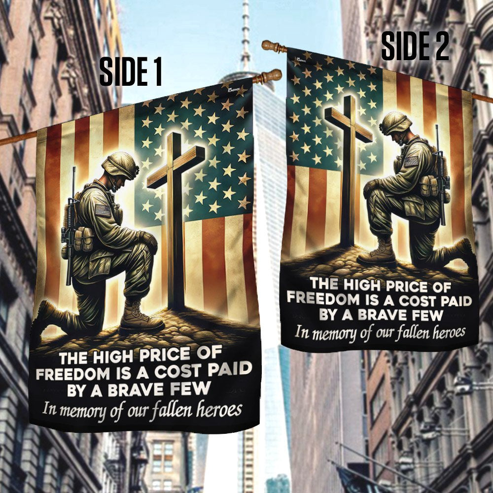 US Veteran Flag, Memorial Day Veteran Kneeling The Cross Flag The High Price Of Freedom In Memory Of Our Fallen Heroes Flag, Veteran Garden Flags