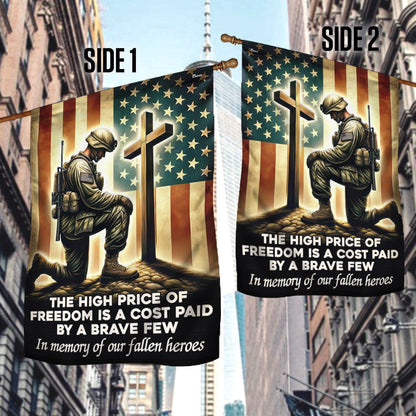 US Veteran Flag, Memorial Day Veteran Kneeling The Cross Flag The High Price Of Freedom In Memory Of Our Fallen Heroes Flag, Veteran Garden Flags