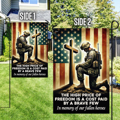 US Veteran Flag, Memorial Day Veteran Kneeling The Cross Flag The High Price Of Freedom In Memory Of Our Fallen Heroes Flag, Veteran Garden Flags