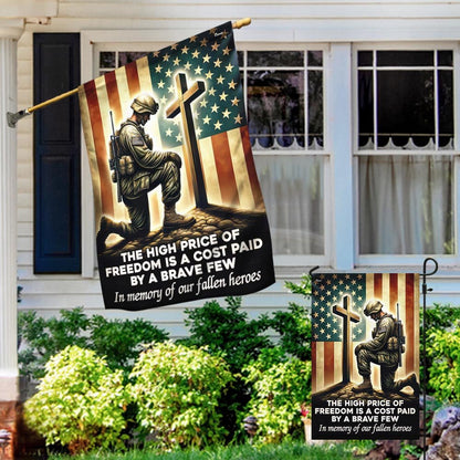 US Veteran Flag, Memorial Day Veteran Kneeling The Cross Flag The High Price Of Freedom In Memory Of Our Fallen Heroes Flag, Veteran Garden Flags