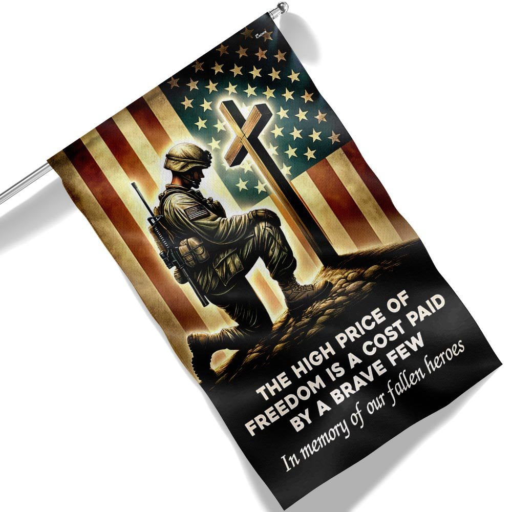 US Veteran Flag, Memorial Day Veteran Kneeling The Cross Flag The High Price Of Freedom In Memory Of Our Fallen Heroes Flag, Veteran Garden Flags