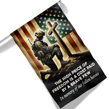 US Veteran Flag, Memorial Day Veteran Kneeling The Cross Flag The High Price Of Freedom In Memory Of Our Fallen Heroes Flag, Veteran Garden Flags