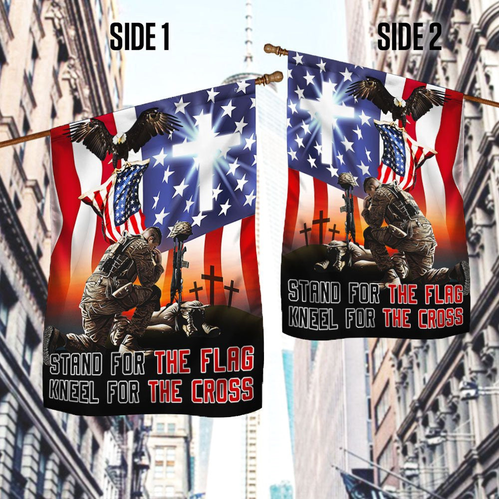 US Veteran Flag, Memorial Day Veteran Stand For The Flag Kneel For The Cross Flag, Veteran Garden Flags