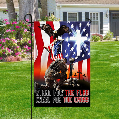 US Veteran Flag, Memorial Day Veteran Stand For The Flag Kneel For The Cross Flag, Veteran Garden Flags