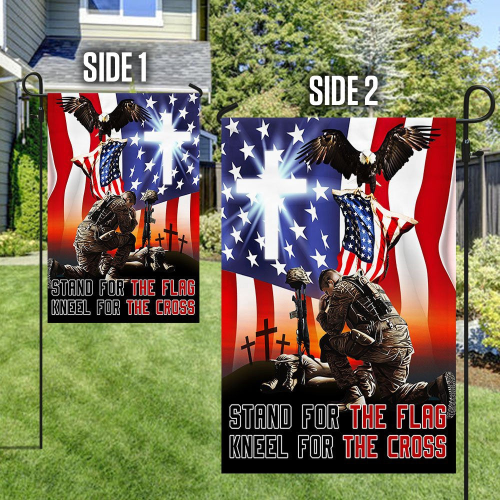 US Veteran Flag, Memorial Day Veteran Stand For The Flag Kneel For The Cross Flag, Veteran Garden Flags