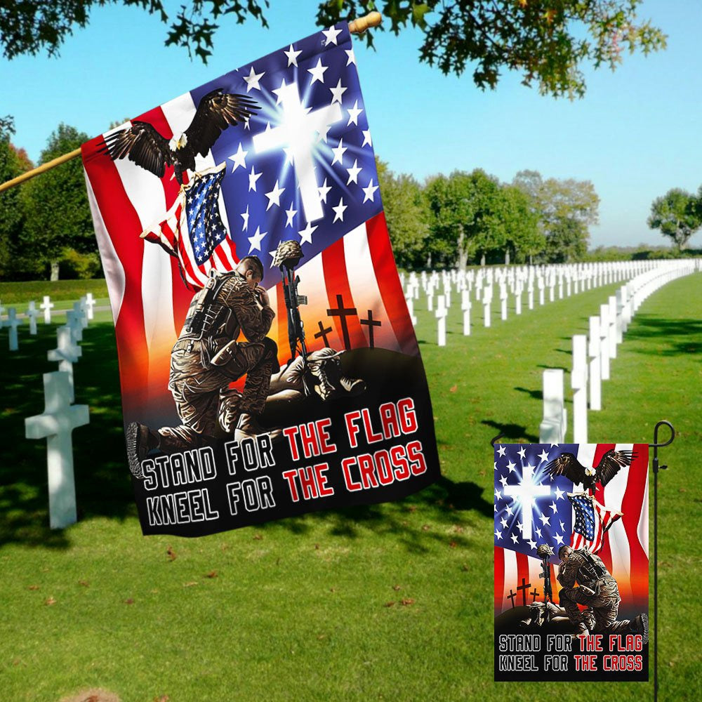 US Veteran Flag, Memorial Day Veteran Stand For The Flag Kneel For The Cross Flag, Veteran Garden Flags