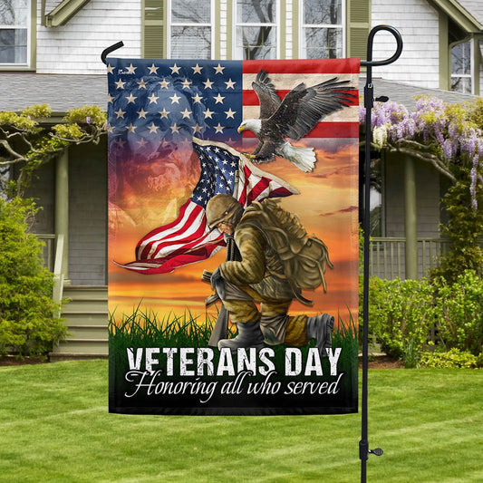 US Veteran Flag, Memorial Day Veterans Day Honoring All Who Served Kneeling Soldier American Flag, Veteran Garden Flags