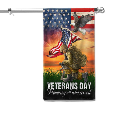 US Veteran Flag, Memorial Day Veterans Day Honoring All Who Served Kneeling Soldier American Flag, Veteran Garden Flags