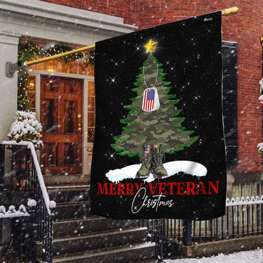US Veteran Flag, Merry Veteran Christmas Flag, Veteran Garden Flags