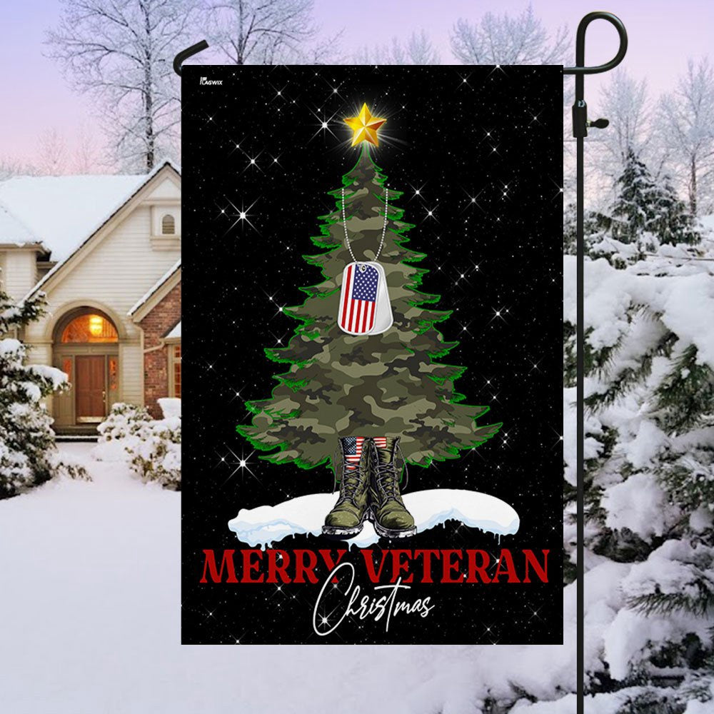 US Veteran Flag, Merry Veteran Christmas Flag, Veteran Garden Flags