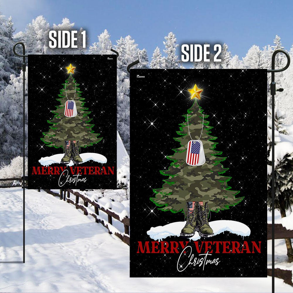US Veteran Flag, Merry Veteran Christmas Flag, Veteran Garden Flags