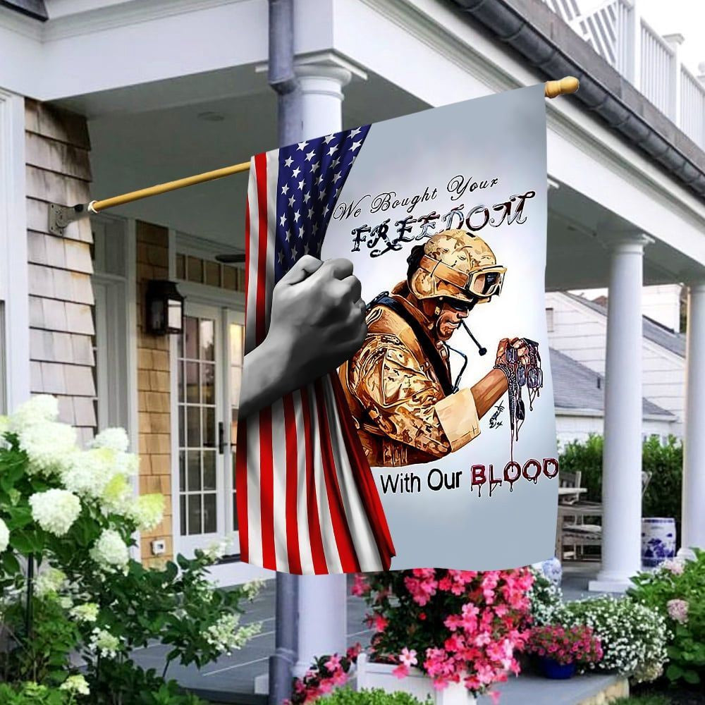 US Veteran Flag, Premium Freedom With Out Blood Flag, Veteran Garden Flags