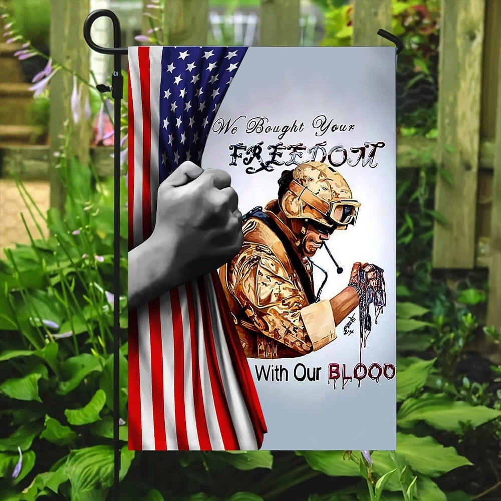 US Veteran Flag, Premium Freedom With Out Blood Flag, Veteran Garden Flags