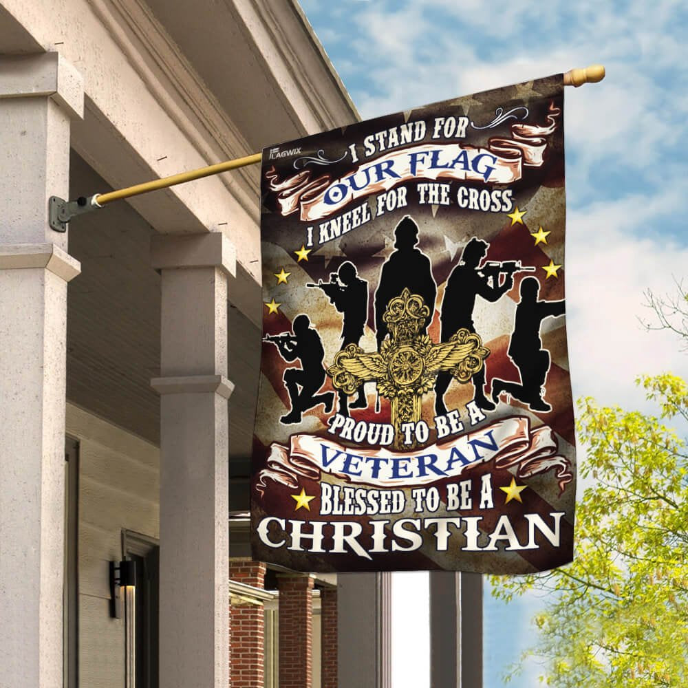 US Veteran Flag, Proud To Be A Veteran Blessed To Be A Christian Flag, Veteran Garden Flags